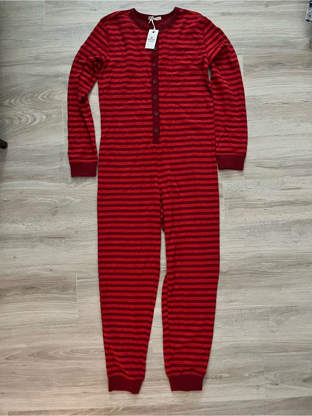 NWT Marine Layer Women’s Doubleknit Onesie Red Stripes - Size Small
